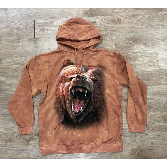 The Mountain All Over Print Grizzly Bear Hoodie Sweatshirt Adult Large - EUC - Picture 1 of 7